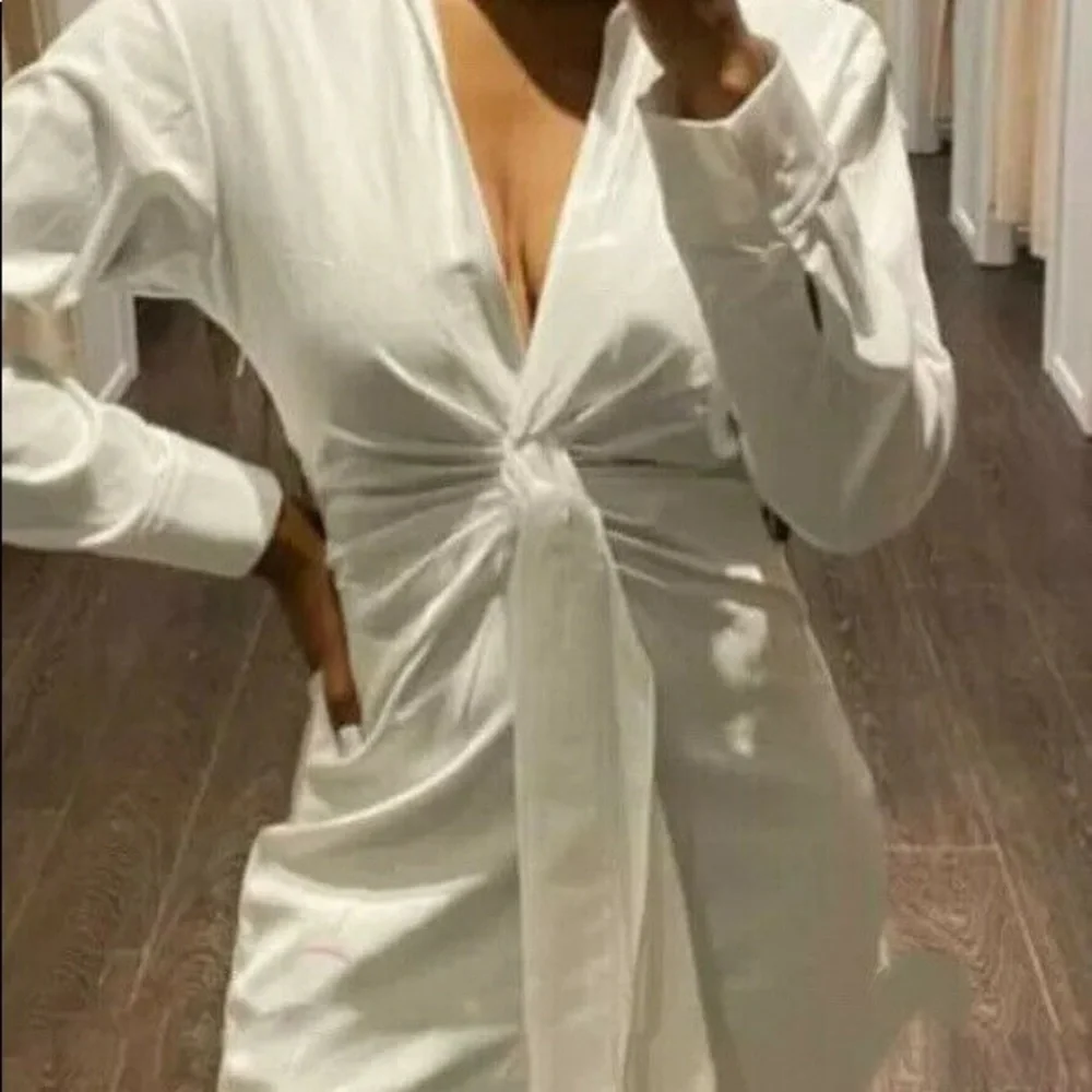 Zara Short Stretch Poplin Dress White Knot 4661/118 - Picture 7 of 10